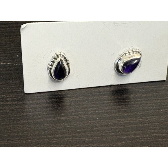 Petite 925 Solid Sterling Silver Genuine Amethyst Bezel Set Post Earrings - Picture 10 of 12